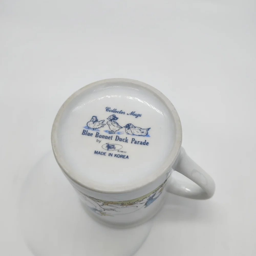 Vtg Blue Bonnet Duck Parade Coffee Mug 1985 County Blue Cottagecore Primitive - Picture 5 of 5